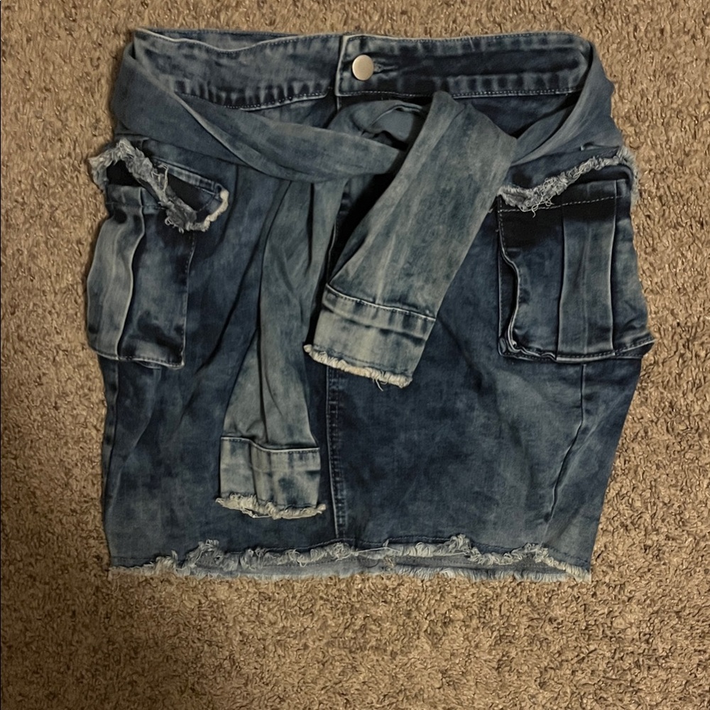 Women’s Blue Denim Mini Skirt from “Hot & Delicious” & Orange Top